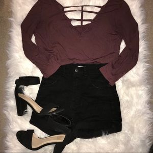 Mudd Burgundy Caged Neckline Long Sleeve